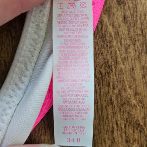 Victoria's Secret Bikini Top Push Up 34 B Strappy White Neon Multicolor Swimsuit - Picture 4 of 6